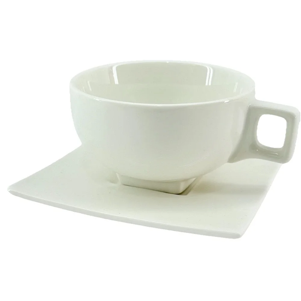 Tea Forté Cup & Saucer‎ Set 2 – White Porcelain Contemporary Square Design NWOB
